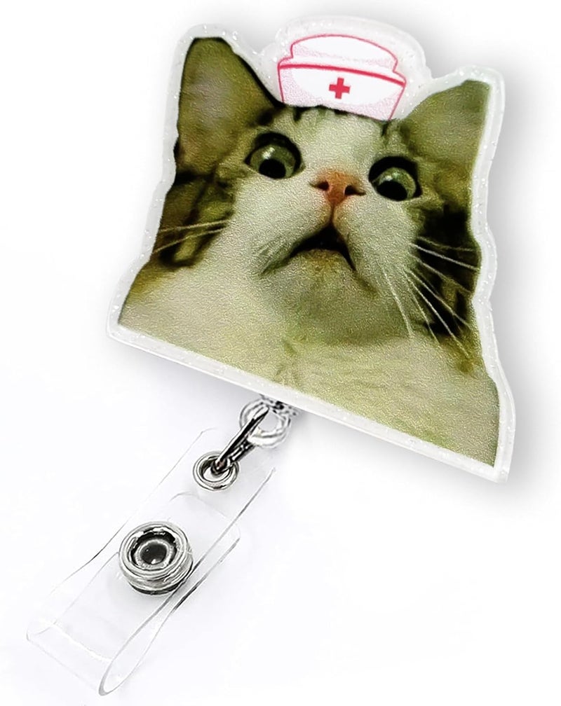 LEBEIGHT Funny Cat Meme Badge Reel Retractable for Nurse Nursing Student CNA RN LPN & Medical Assistant, Vet Tech Gifts, Cat Lovers Nurse Badge Clip, Personalized ID Badge Holder with Alligator Clip | Acrylic - Image 1